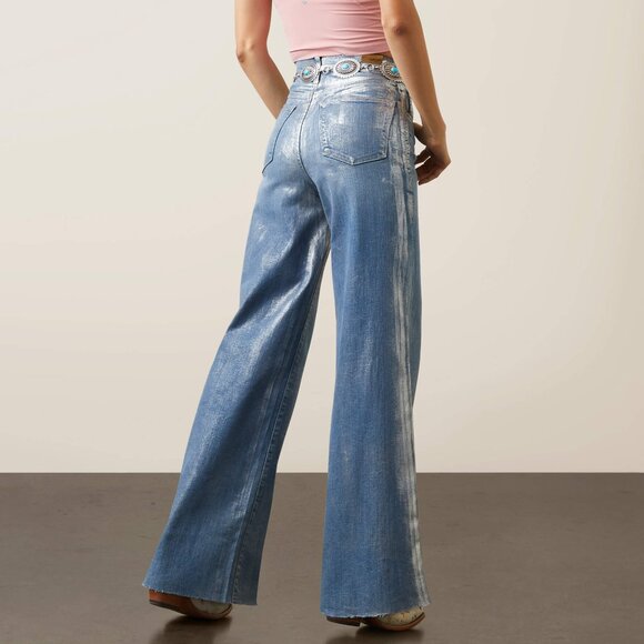 Ariat Jazmine Ultra High Rise Wide Leg Jeans Silver Gloss Size 27R NWT - Picture 2 of 11